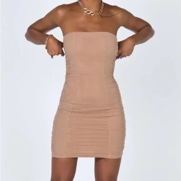 NWT PRINCESS POLLY Clique Bodycon Mini Dress Brown - Picture 3 of 7